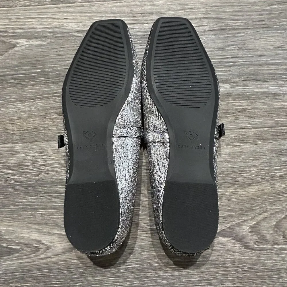 NEW Katy Perry The Evie Mary Jane Flats Size 10 / 40 Silver Metallic Memory Foam